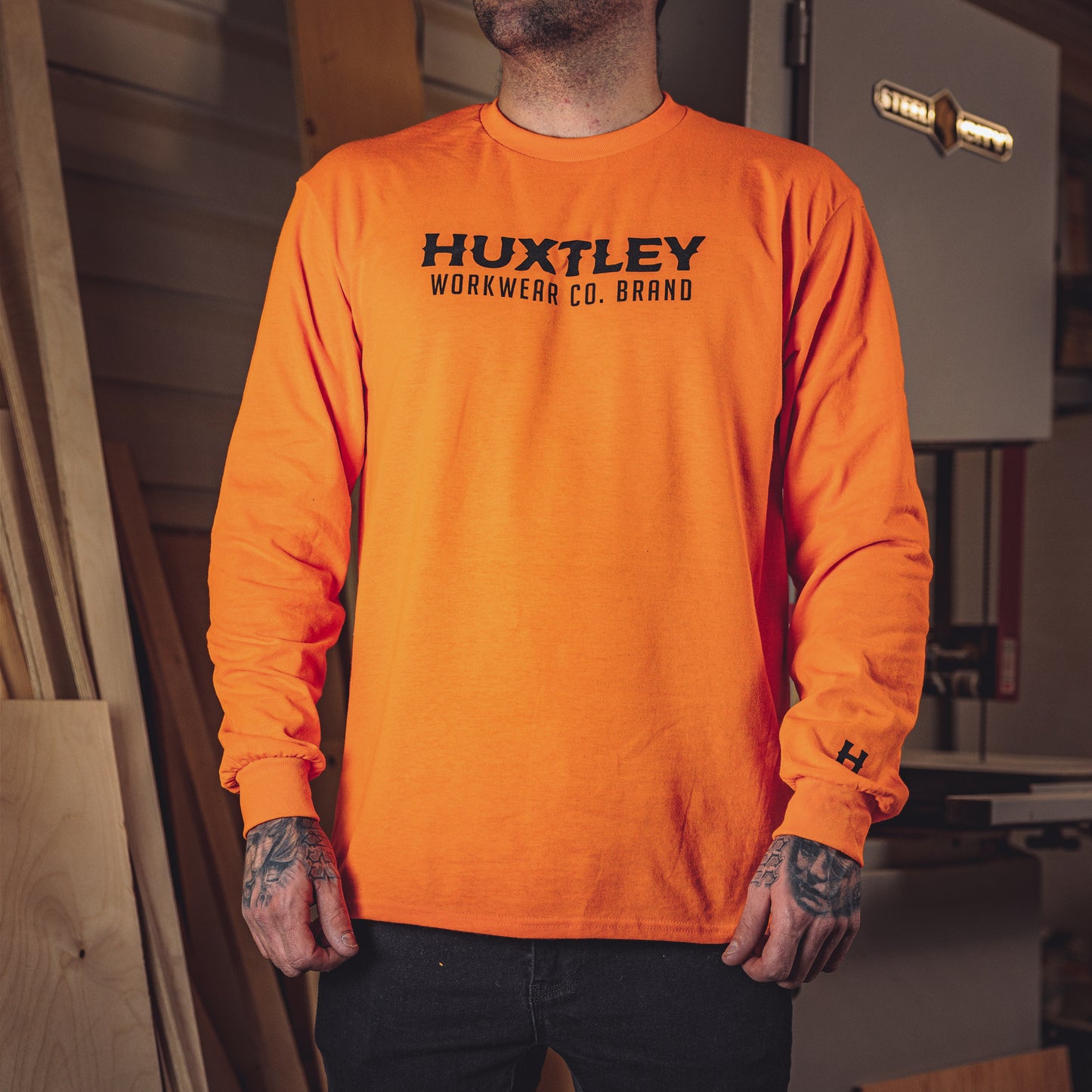 hx-226 long sleeve tee hi viz orange Huxtley
