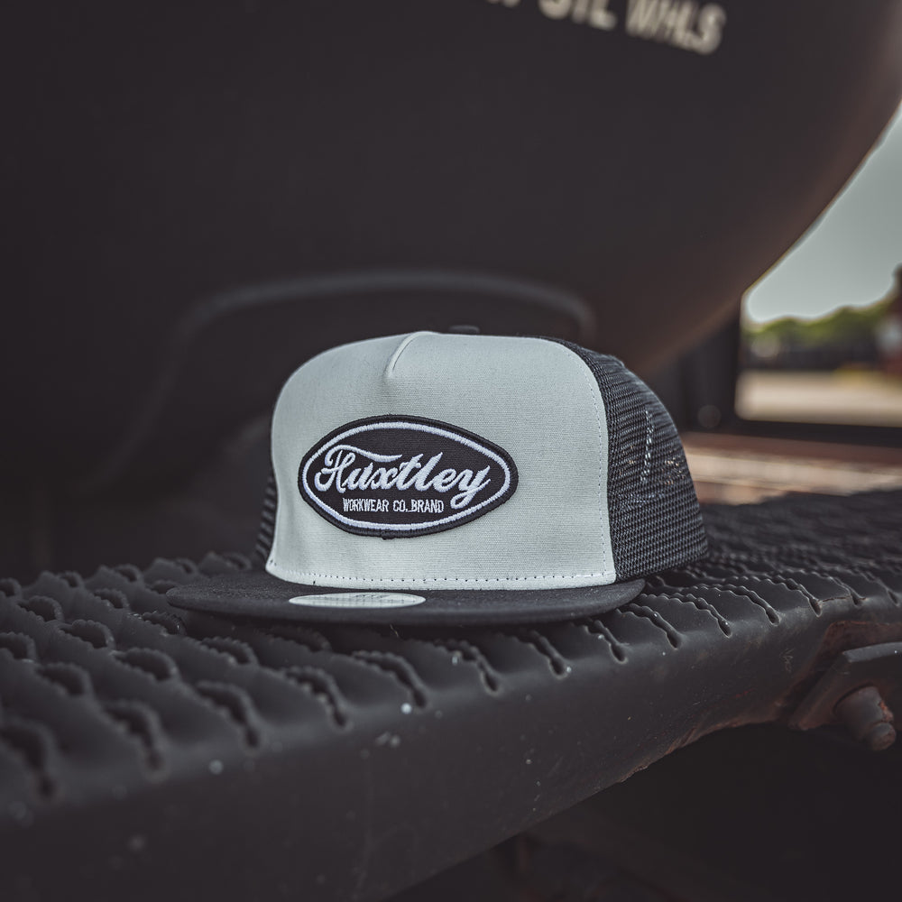 Custom Flat Bill Trucker White/ Black