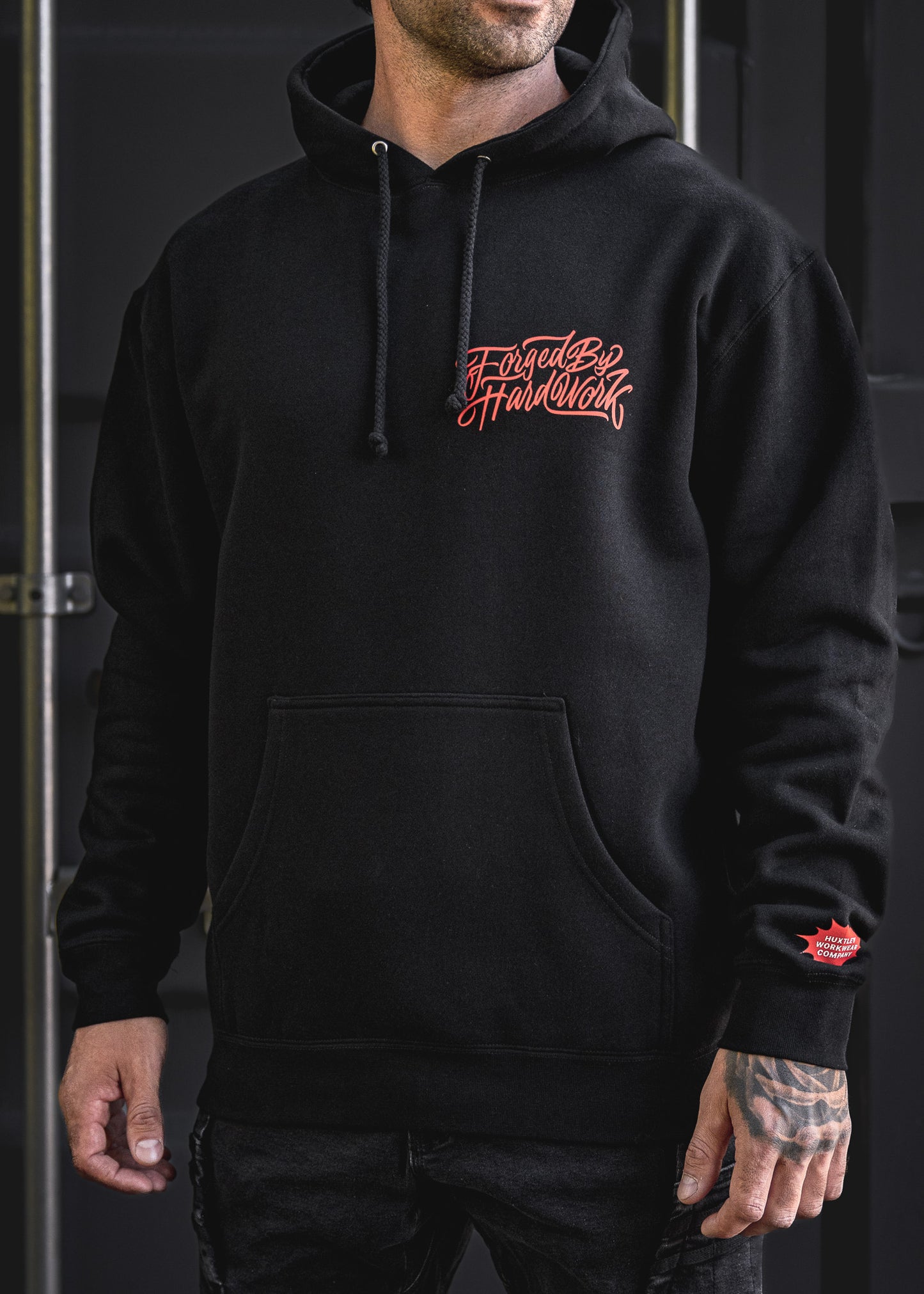
                  
                    HX-717 Heavyweight Hoodie "Forged By Hard Work" Black
                  
                
