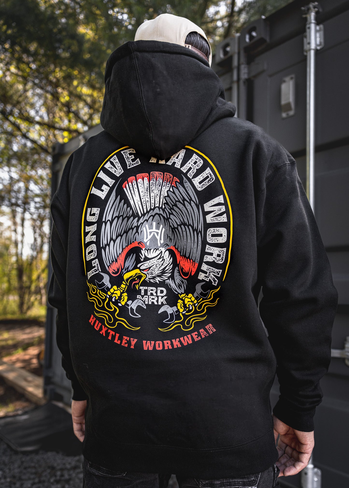 
                  
                    HX-717 Heavyweight Hoodie "Long Live Hard Work" Black
                  
                