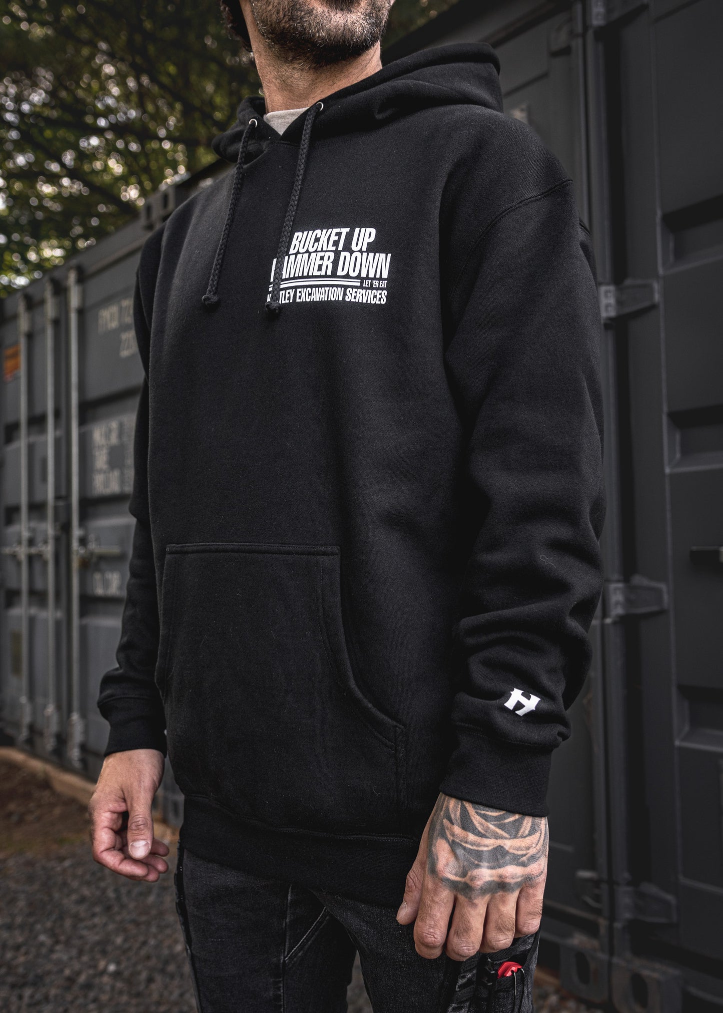 
                  
                    HX-717 Heavyweight Hoodie "Bucket Up Hammer Down" Black
                  
                