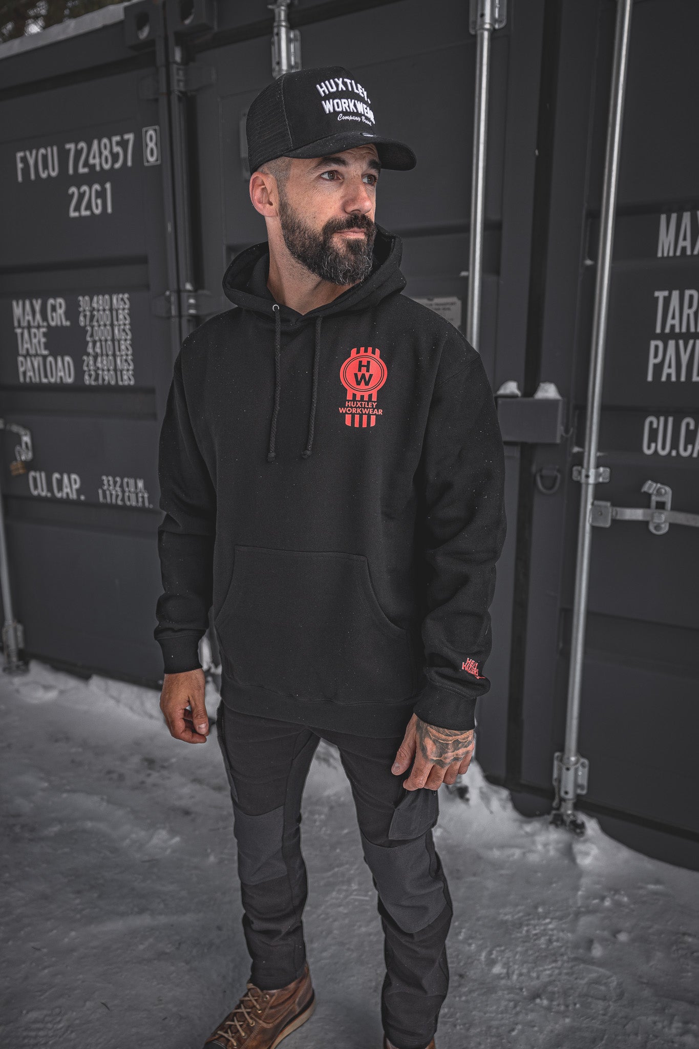 
                  
                    The Huxtley Heavy Haulers Club Hoodie brings the heat with a bold red "HW" chest print and sleeve detail. Built for cold mornings on the jobsite or long hauls on the road, this hoodie delivers hardcore comfort and grit.
                  
                
