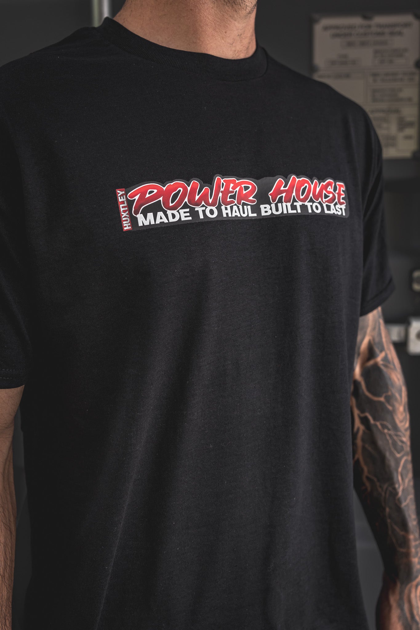 
                  
                    Black work tee with bold “POWER HOUSE – Made to Haul, Built to Last” chest print. Durable cotton build, jobsite-ready comfort, and classic Huxtley grit in every stitch.
                  
                