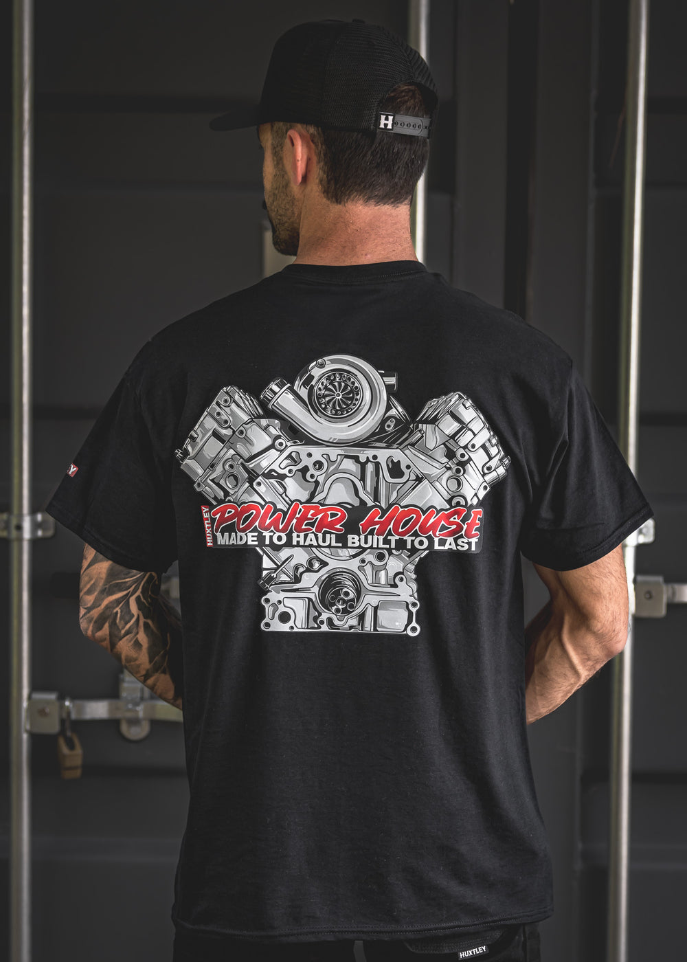 Short-sleeve powerhouse tee featuring a bold diesel engine with a top-mounted turbocharger
